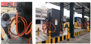 Pictured above are the charging piles which electrify the buses. These are located at the depots.