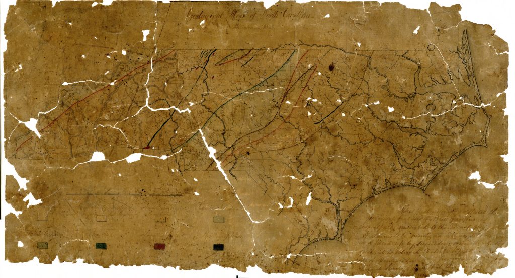 First geologic map of North Carolina by Denison Olmsted in 1825. Image courtesy of the State Archives of North Carolina.
