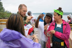 Teachers and NC park rangers examining water quality 