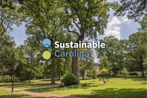 Sustainable Carolina logo over campus green.