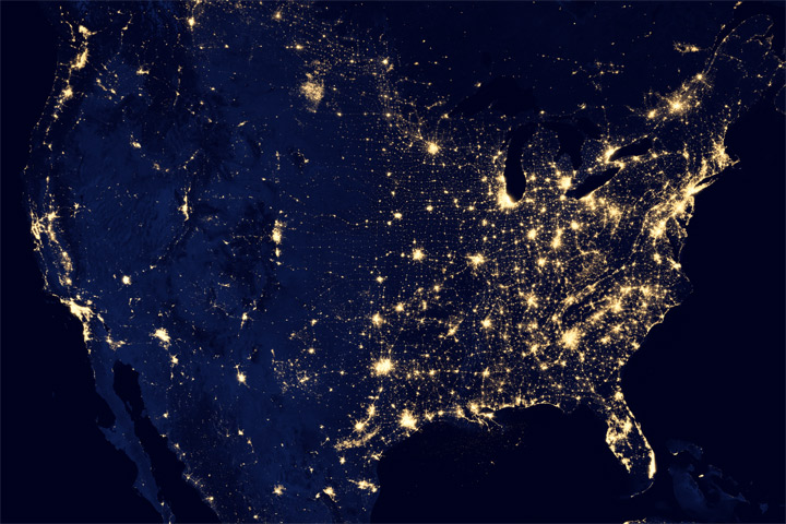 light pollution map in the U.S.