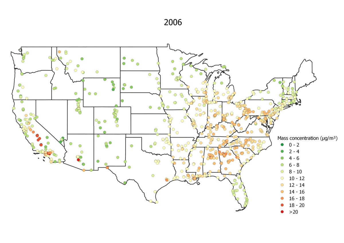 United States map of air quality changes.