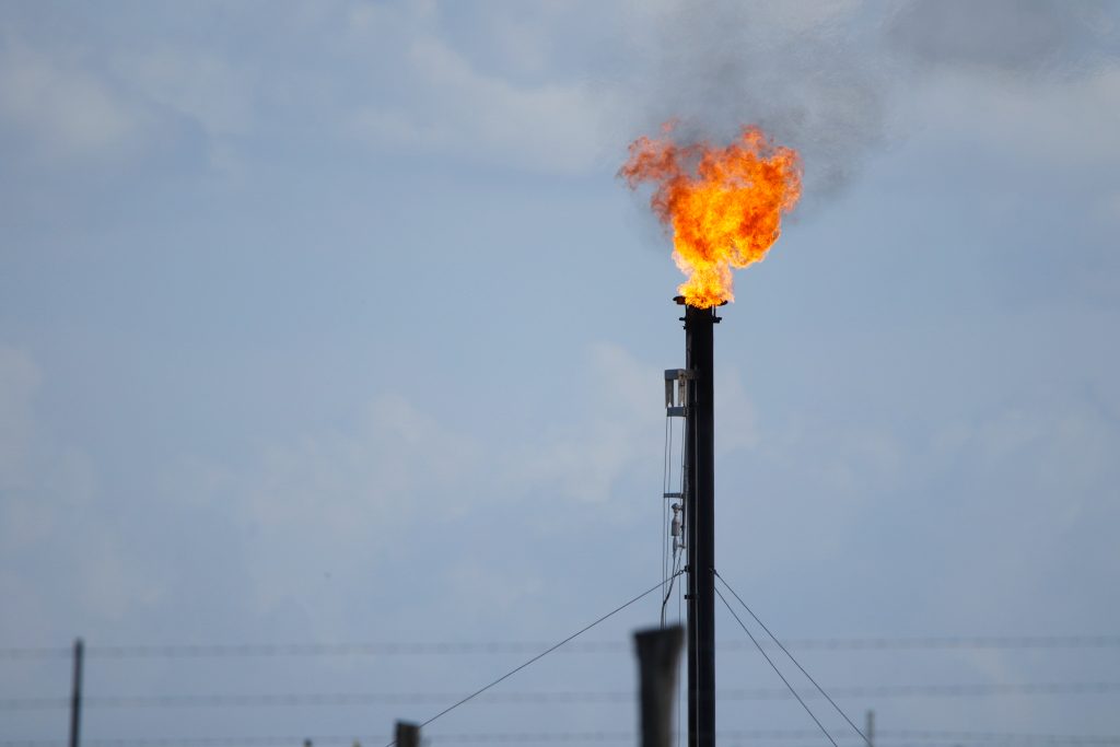 Flaring of oil and gas.